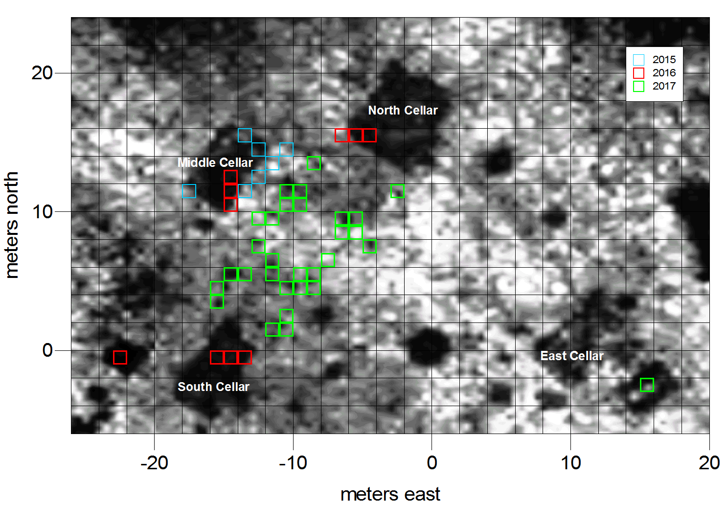 Radar image and excavation areas
